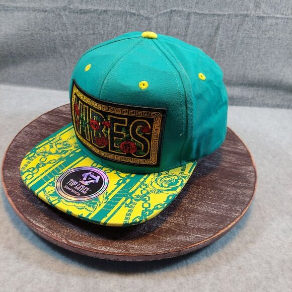 Top Level Snapback Hat With "Vibes" Embroidery & Patterned Brim Adjustable Fit - Picture 2 of 9
